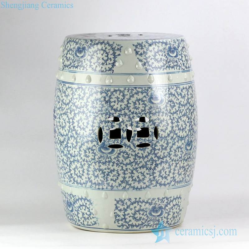 blue and white double happy letter Chinese wedding lawn porcelain stool