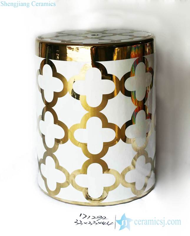 Gold pleated rim floral pattern ceramic bathroom stool
