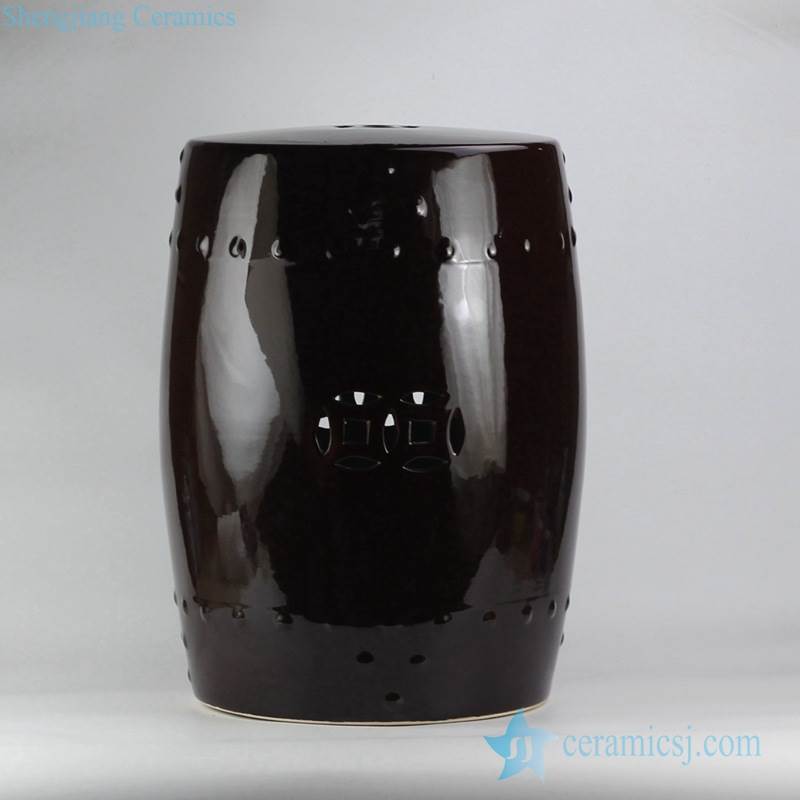 black solid color porcelain drum stool for garden lawn