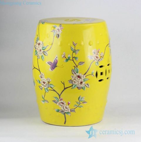 yellow ground floral and butterfly mark  contemporary crockery bar stools