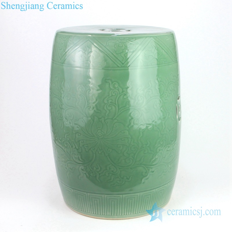 lemond green carved ceramic stool
