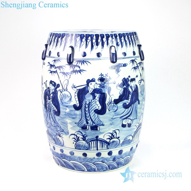 g blue and white ceramic stool
