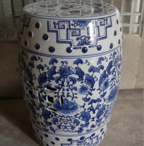 blue and white ceramic stool