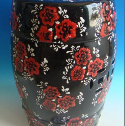 red flowers ceramic stool