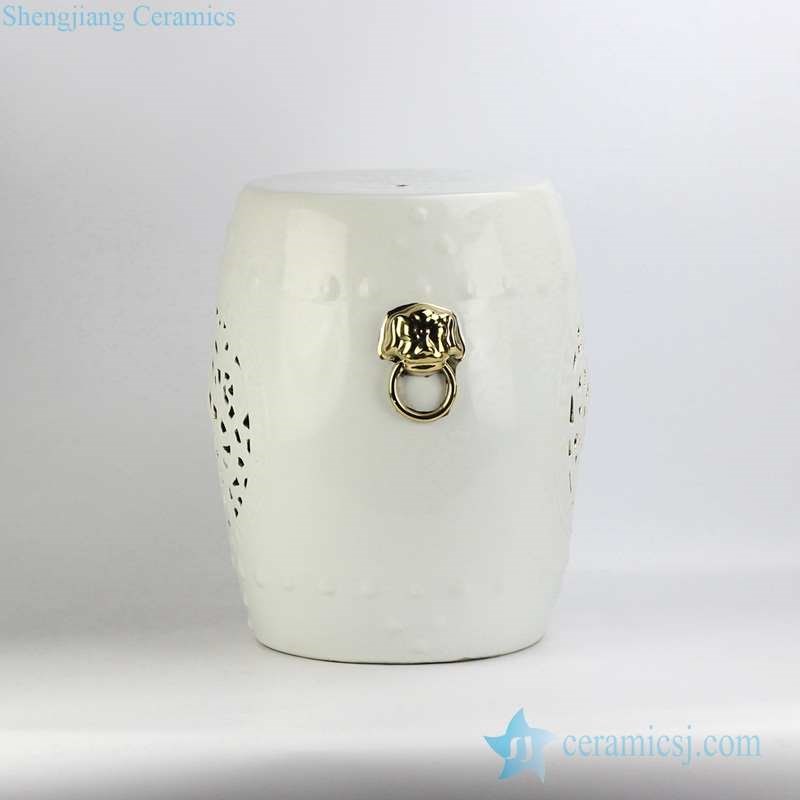  RYNQ53-D white glaze golden lion handle unique design porcelain stool GOLD LION SIDE