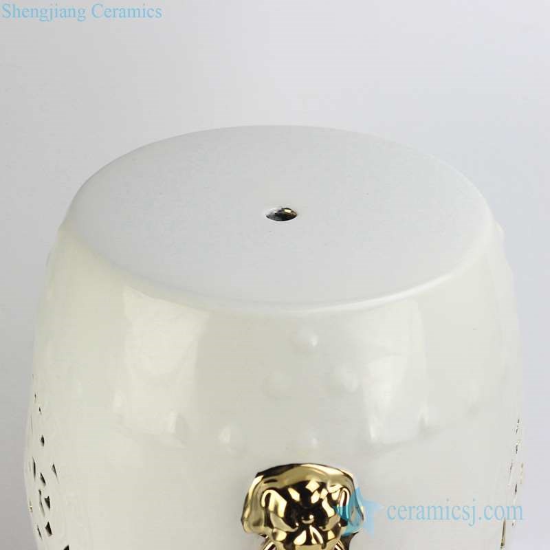SHENGJIANG COMPANY THE TOP OF- RYNQ53-D white glaze golden lion handle unique design porcelain stool GOLD LION SIDE
