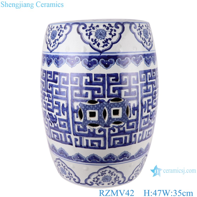 Chinese blue and white flower design ceramic stool for home