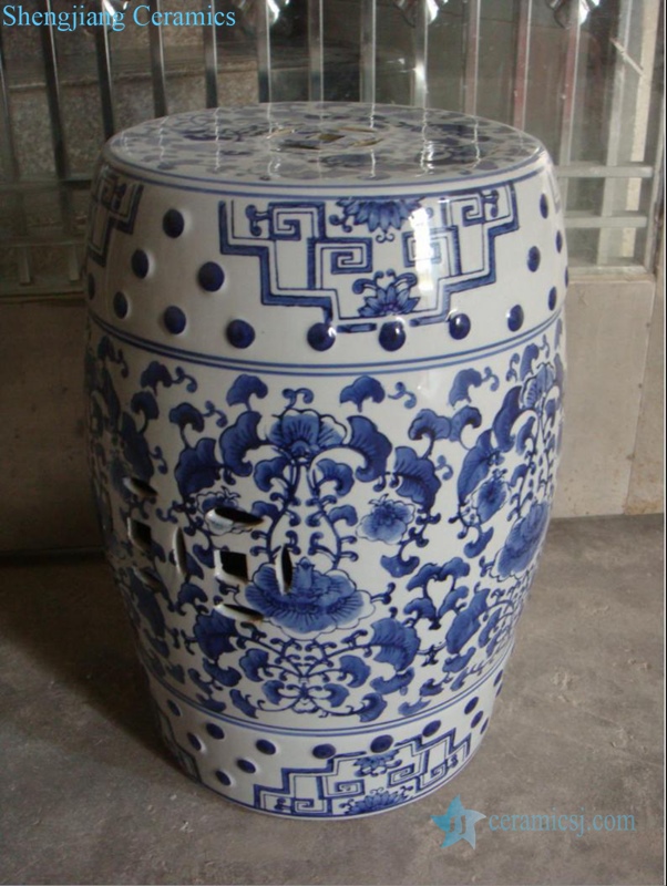 blue and white ceramic drum stool 