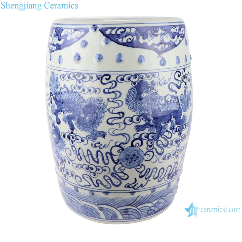 RZSC12 Antique blue and white Flower and Lion hand-painted figures ceramic Garden stool