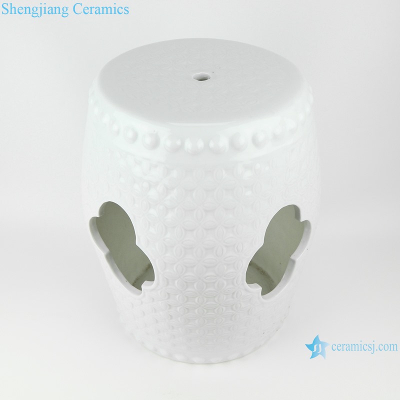 White carved design hollow porcelain stool drum stool