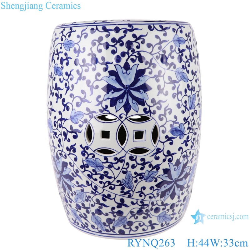 Chinese ceramic stool flower pattern blue and white 