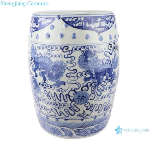 RZSC12 Antique blue and white hand-painted figures ceramic drum stool