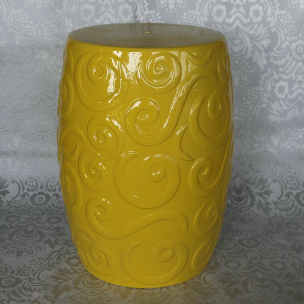 RYZS18_Round Ceramic Yellow Stool – ALL Ceramic stool/ porcelain garden ...